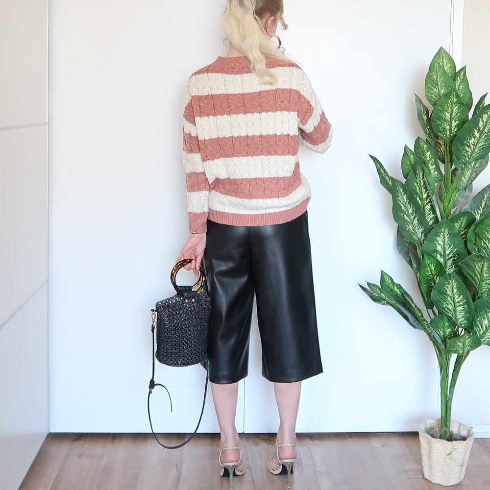 Mango Peach & White Cable Knit Chunky Sweater - Picture 4 of 13